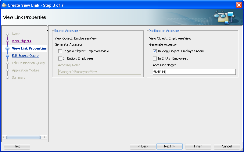 Step 3 of the Create View Link wizard