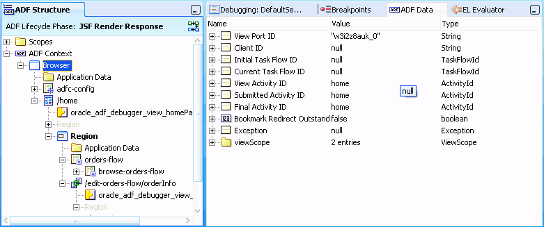 View Port selected in ADF Data window