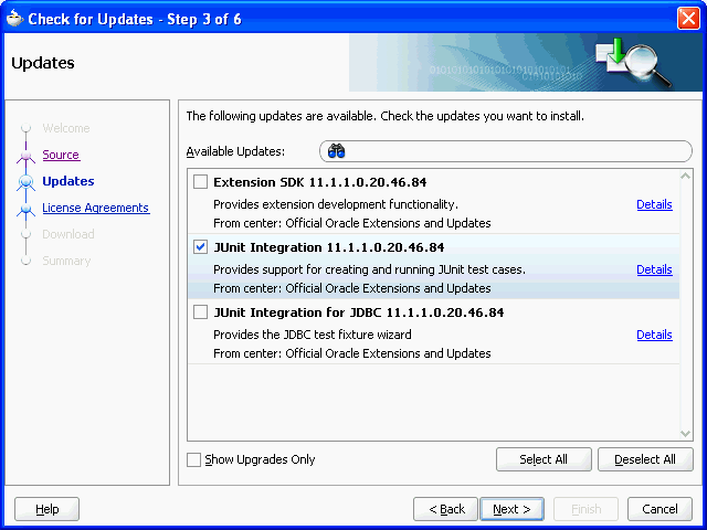 Check for Updates wizard for JUnit extension