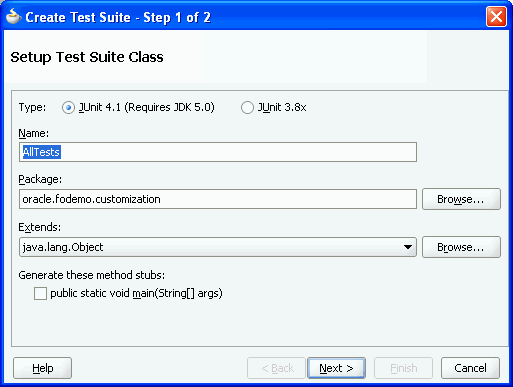 Create Test Suite wizard