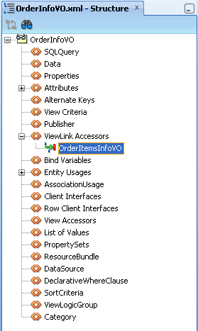 Structure window showing view link accessor