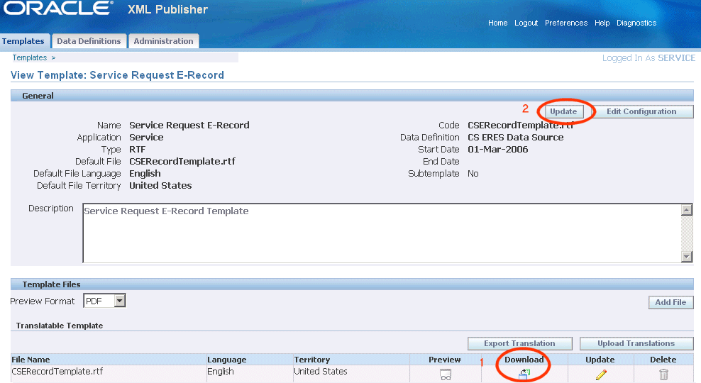 Service Record Template from docs.oracle.com