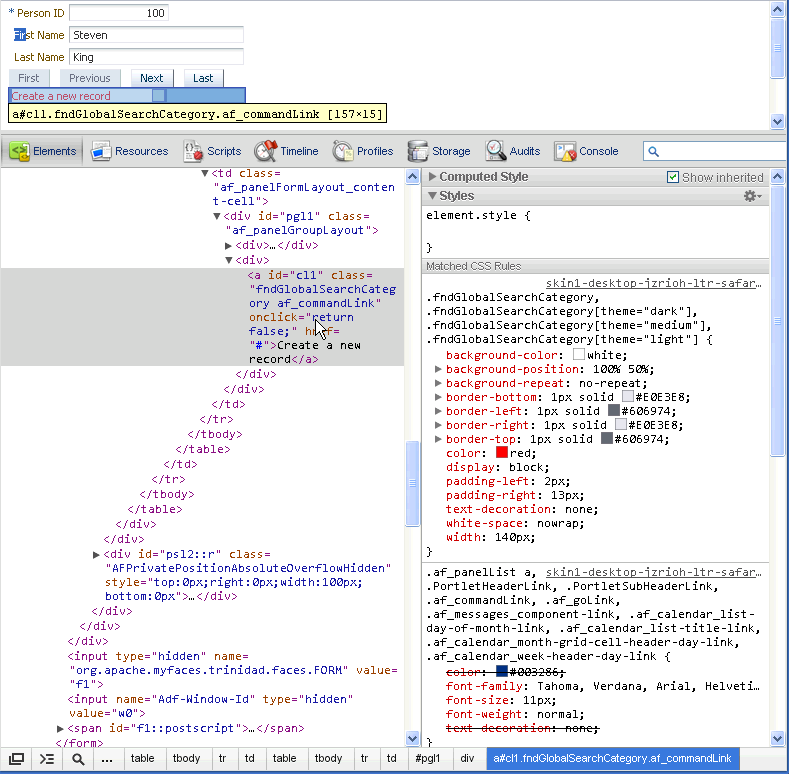 Uncompressed Style Class Name from an ADF Skin