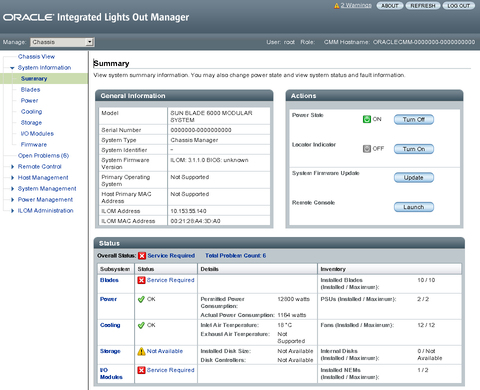 image:Oracle ILOM CMM main page