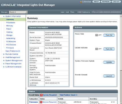 image:Oracle ILOM SP web interface page 