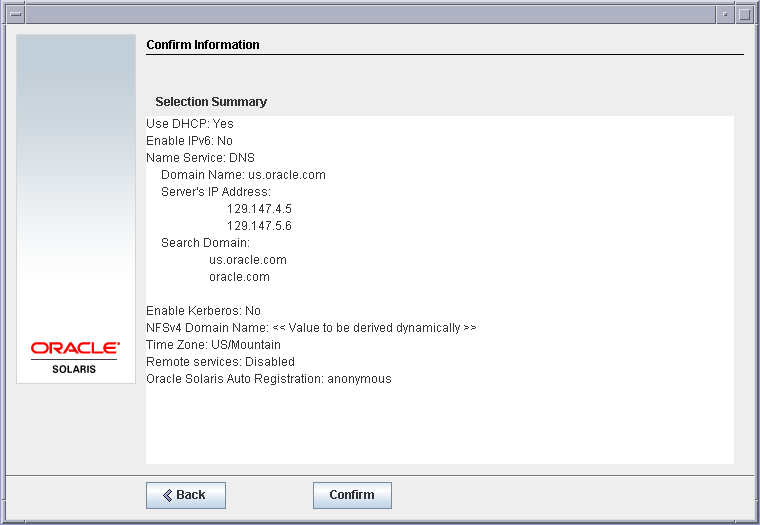image:This screen capture shows the Ready to Install screen. The screen lists the configuration information that was entered during the installation.