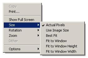 Screen image of default Size menu
