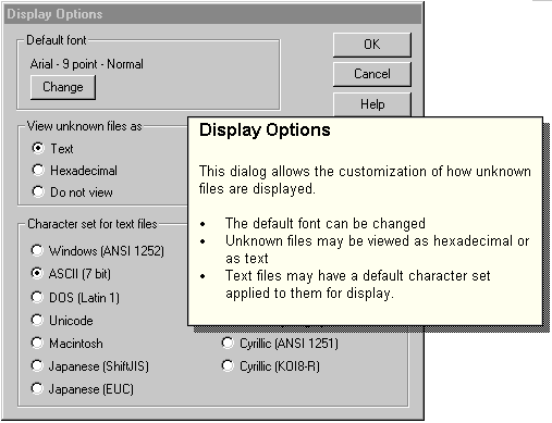 Screen image of Display Options dialog with description
