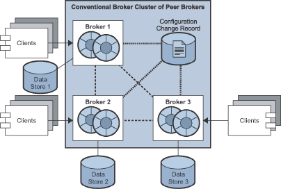 Elements of a conventional cluster of peer brokers.