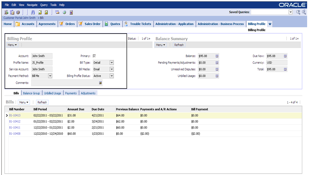 Siebel UI - Billing Profile: Bills