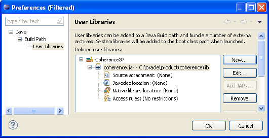 Coherenceユーザー・ライブラリに定義されたcoherence.jarファイル