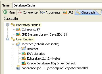 DatabaseCacheプログラムへのクラスパス