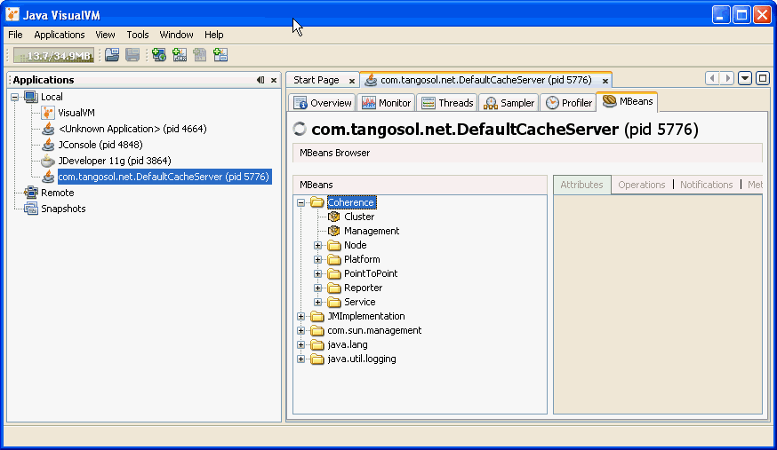 Java VisualVMウィンドウ