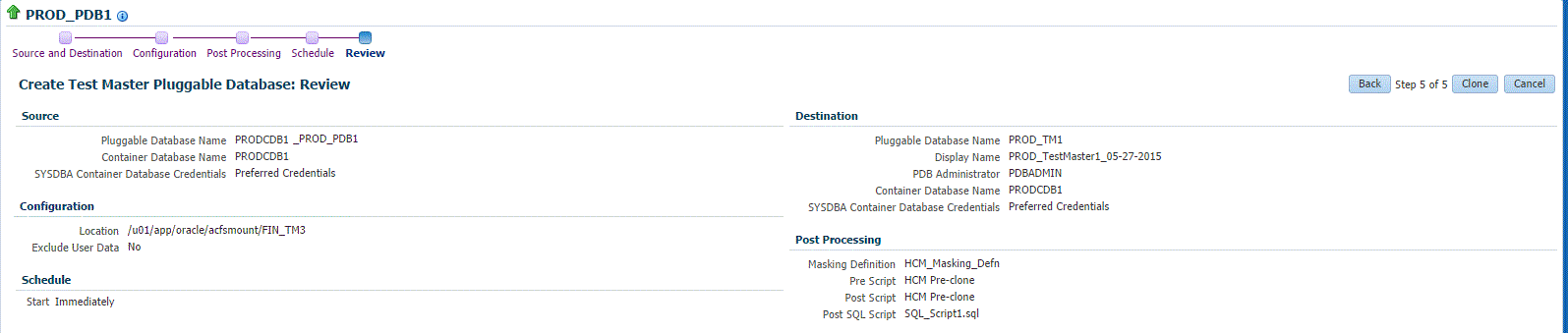 PDB acfsテスト・マスター確認ページ