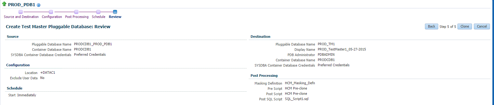 PDB Exadataテスト・マスター確認ページ