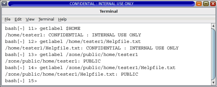 image:La fenêtre de terminal montre que le contenu de la zone Public (Publique) est visible depuis la zone Internal Use Only (Usage interne uniquement).