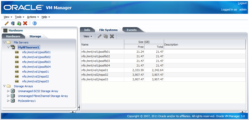 This figure shows the Storage tab in Hardware view with the File Systems tab displayed.