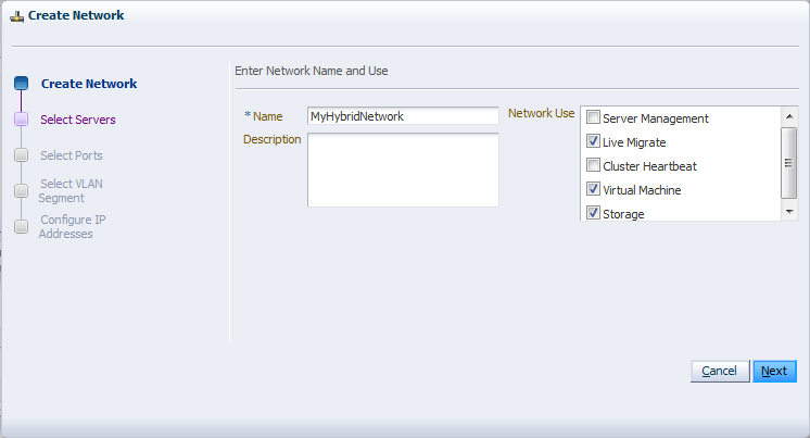 This figure shows the Create Network dialog box.