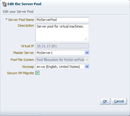 This figure shows the Edit the Server Pool dialog box.