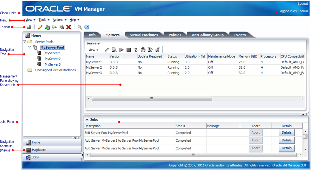 Oracle VM Manager User Interface