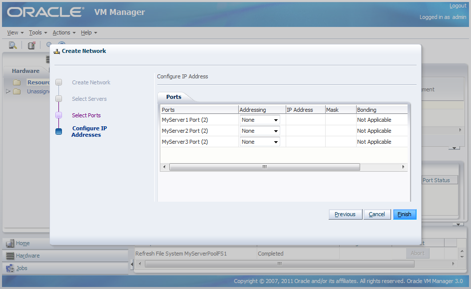 This figure shows the Configure IP Addresses step where you configure IP addresses for your network.