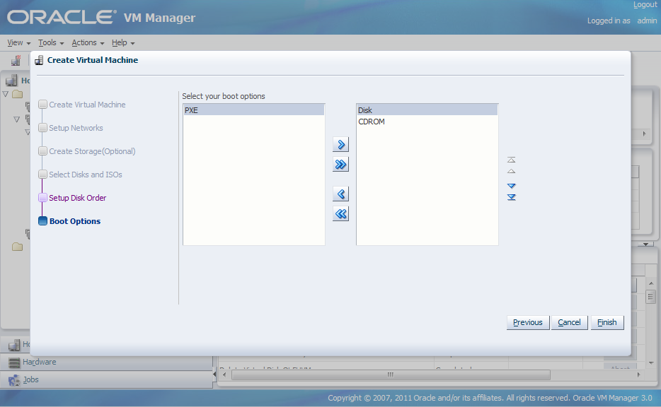 This figure shows the Boot Options step in the Create Virtual Machine wizard.