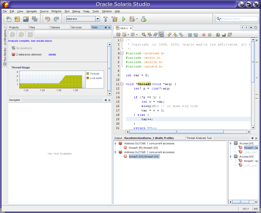 image:运行 "Data Race Detection"（数据争用检测）的 IDE 的屏幕抓图