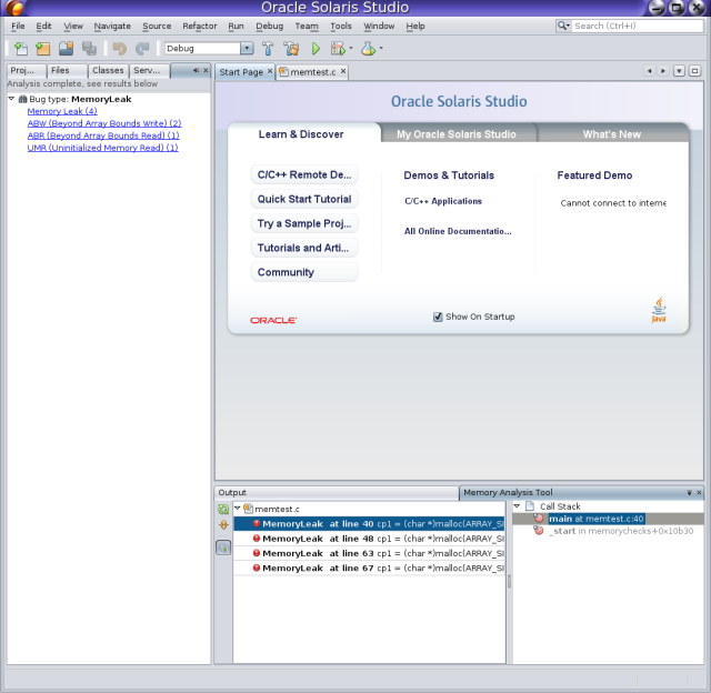 image:运行 "Memory Access Errors"（内存访问错误）的 IDE 的屏幕抓图