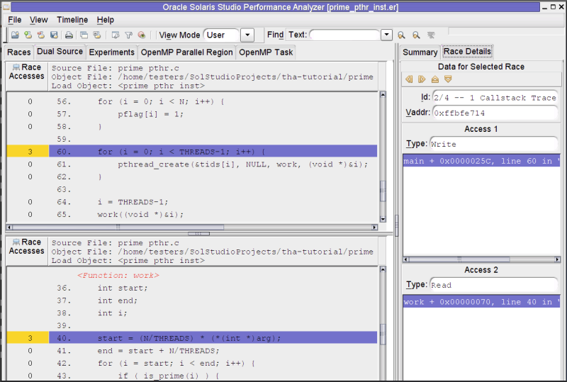 image:线程分析器窗口的屏幕抓图，显示了 "Dual Source"（双源）标签。