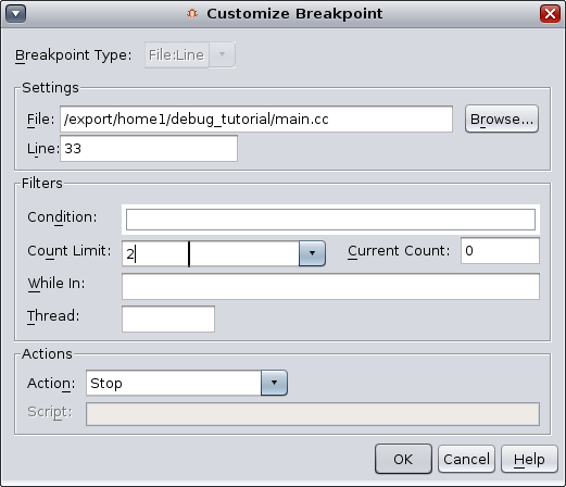 image:"Customize Breakpoint"（定制断点）对话框