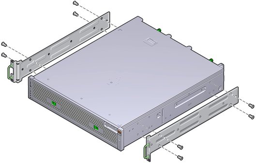image:Figure showing how to install the two hardmount brackets to the server.