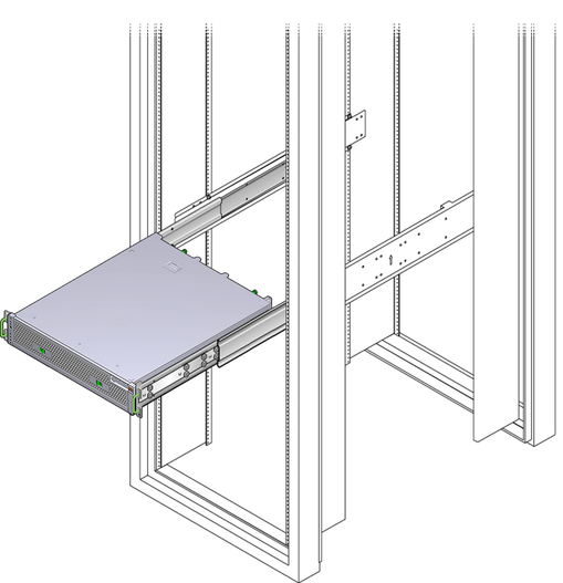 image:Figure showing how to slide the server into a rack.
