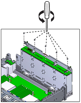 image:The illustration shows removing the drive backplane screws.