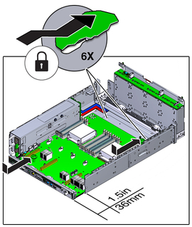 image:The illustration shows sliding the motherboard onto the pins.