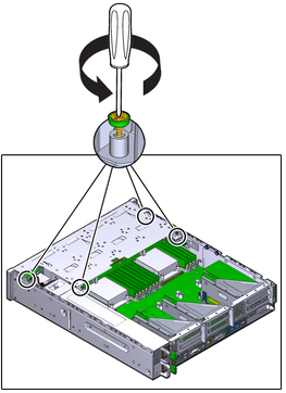 image:The illustration shows loosening the drive cage screws.