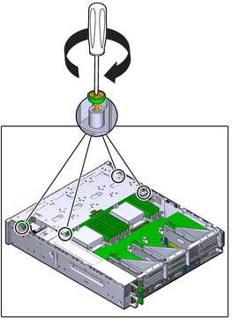 image:The illustration shows tightening the drive cage screws.