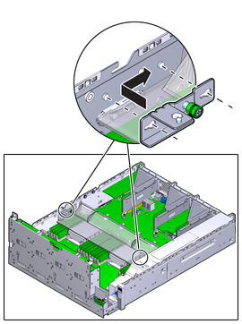 image:The illustration shows installing the air duct left thumbscrew bracket.