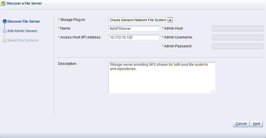 This figure shows the Discover a File Server dialog box.