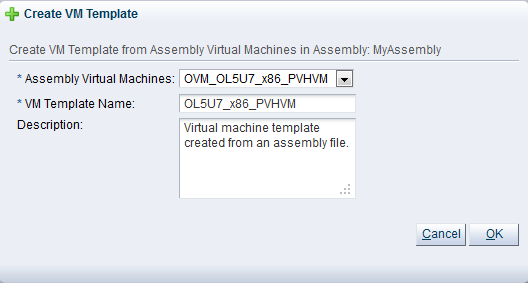 This figure shows the Create VM Template dialog box.