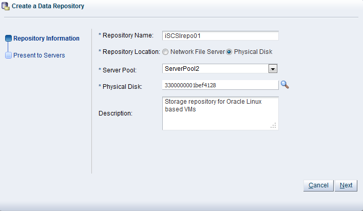 This figure shows the Repository Information dialog box.