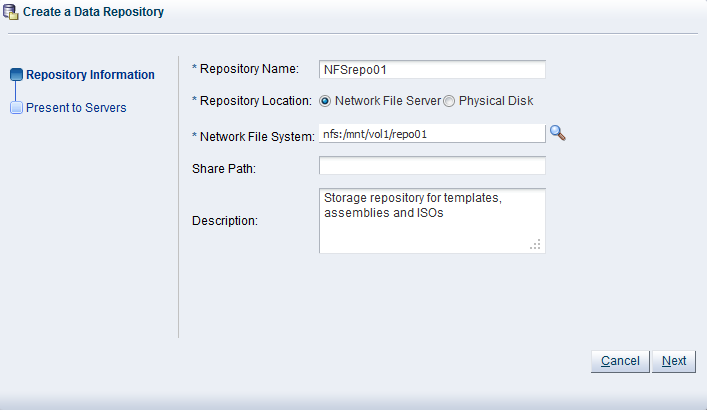 This figure shows the Repository Information dialog box.