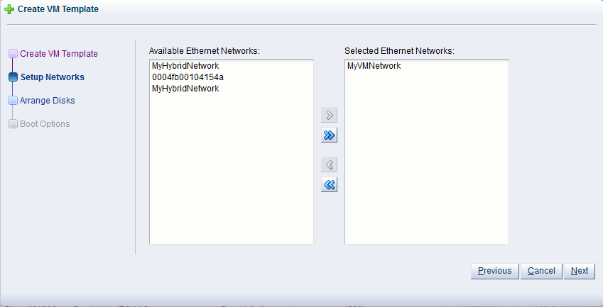 This figure shows the Setup Networks step in the Create Template wizard.