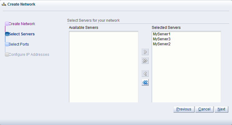 This figure shows the Select Servers step where you select servers for your network.