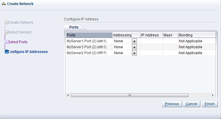 This figure shows the Configure IP Addresses step where you configure IP addresses for your network.