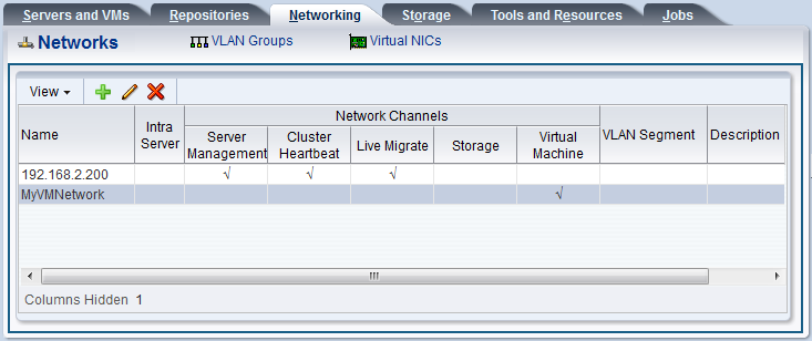 This figure shows the networks table displayed with the new network listed.