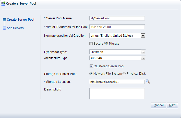 This figure shows the first step of the Create Server Pool wizard.