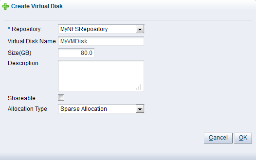 This figure shows the Create Virtual Disk dialog box step in the Create Virtual Machine wizard.