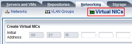 This figure shows the Virtual NICs subtab in the Networking tab.