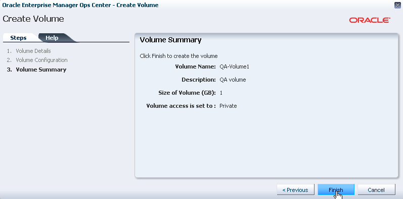 Description of createvolumesummary.png follows