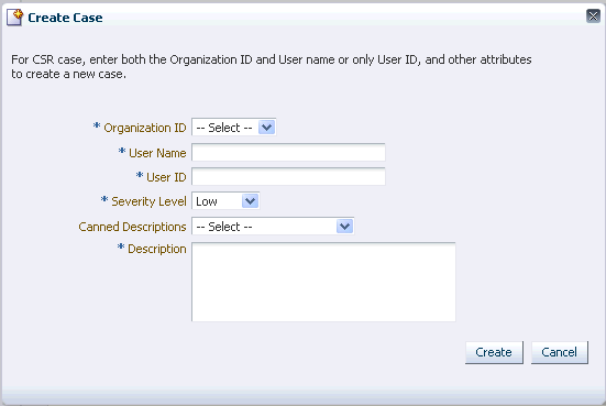 Create Case dialog